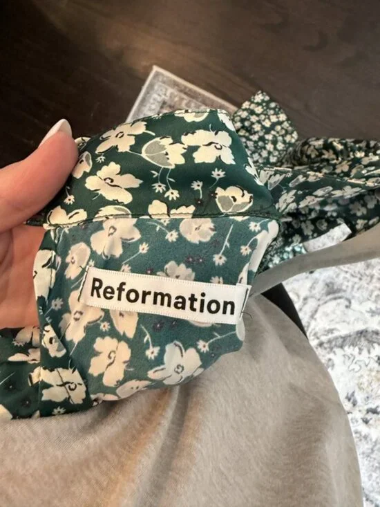 Reformation Green Floral Long Sleeve Midi Dress | Size 6 - Picture 3 of 4